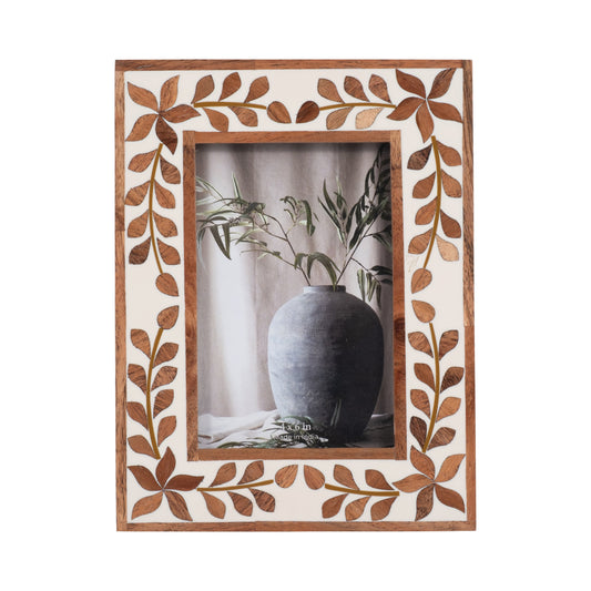 4x6 Wood Inlay Vine Photo Frame, Natural