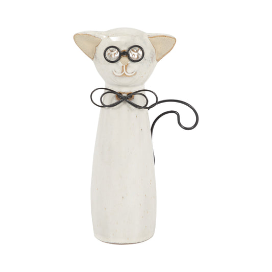 Cer, 7"h Cat W/ Glasses, Beige