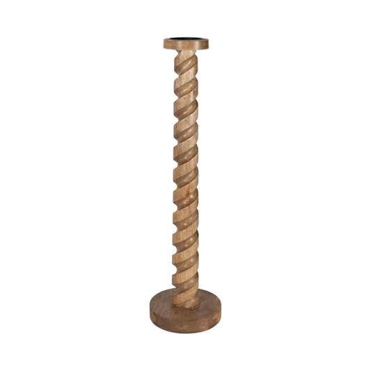 Wood, 30" Spiral Floor Pillar Candleholder, Natura