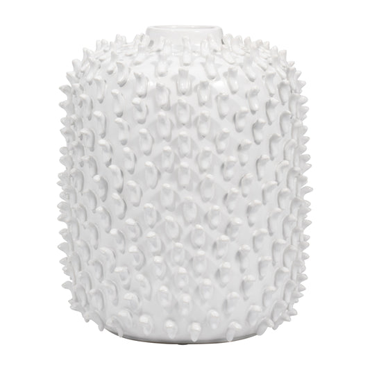 Stoneware, 11" Hand Made Dot Vase, White