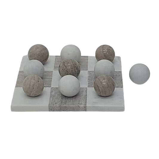 9" Marble Tic-tac-toe, White/beige
