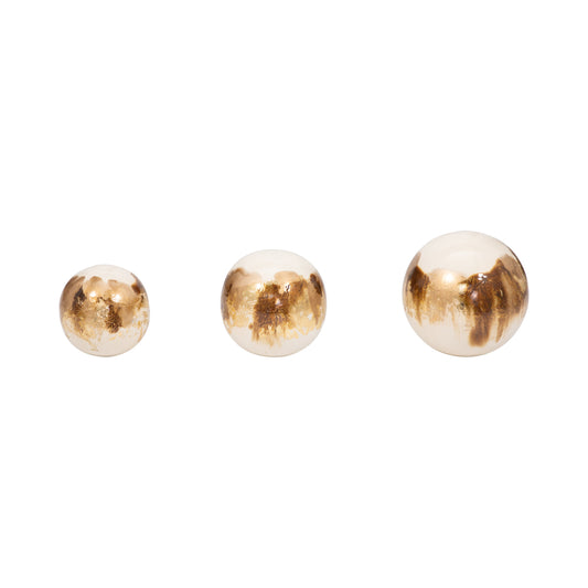 Metal, S/3 4/5/6" Galaxy Orbs, Pearl/gold
