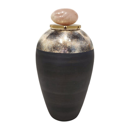 Glass, 19" Vase W/ Resin Topper, Gray