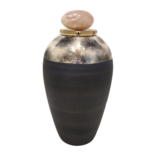 Glass, 19" Vase W/ Resin Topper, Gray