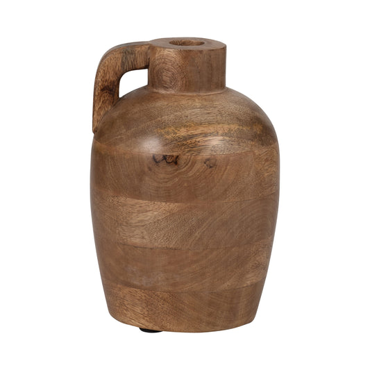 Wood, 9" Jug Vase With Handle, Natural