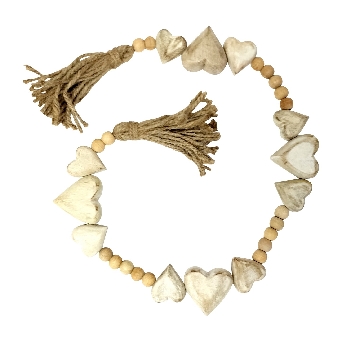 Wood, 38" Heart Beaded Garland, White