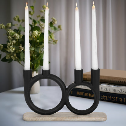 Metal, 13" 4-taper Candleholder On Marble Base, Bl