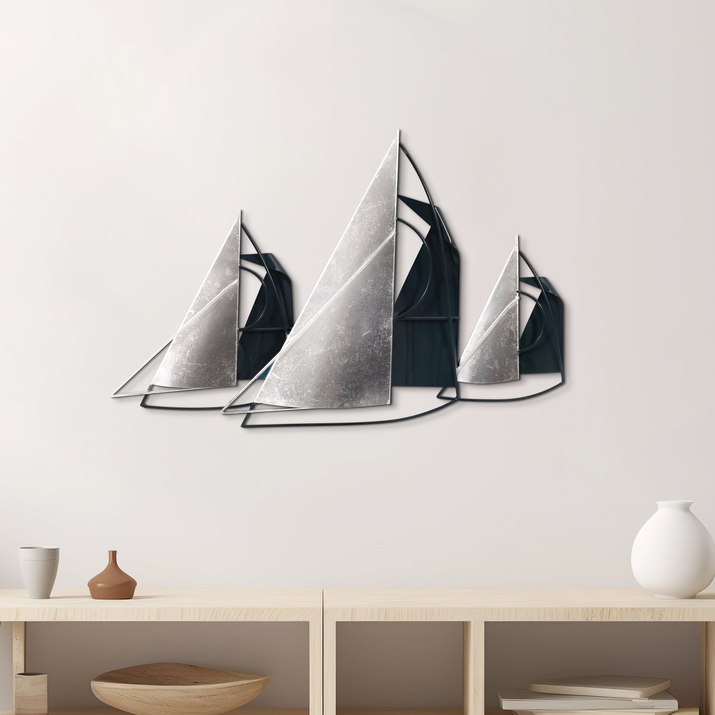 Metal, 26" Sailboats Wall Decor, Blue/silver