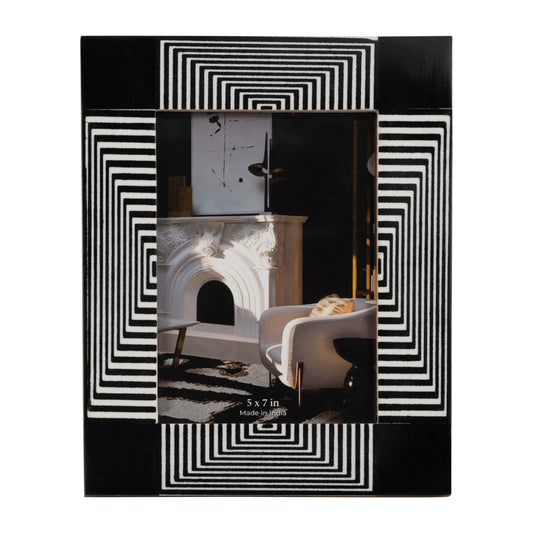 Resin, 5x7 Geo Lines Photo Frame, Black/white