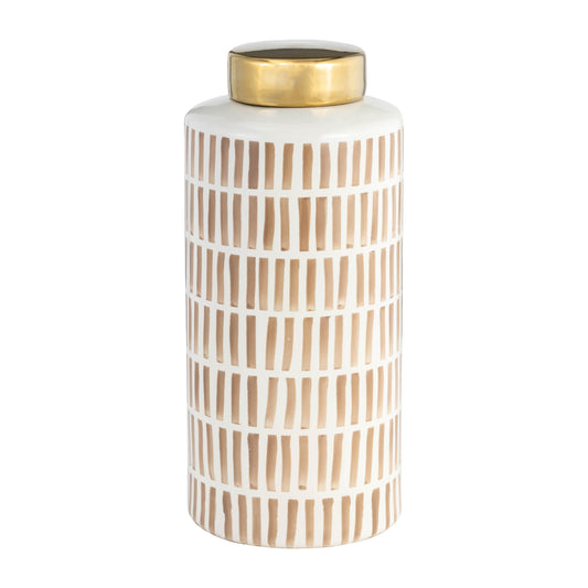 13" Jar W/ Gold Lid, Tan