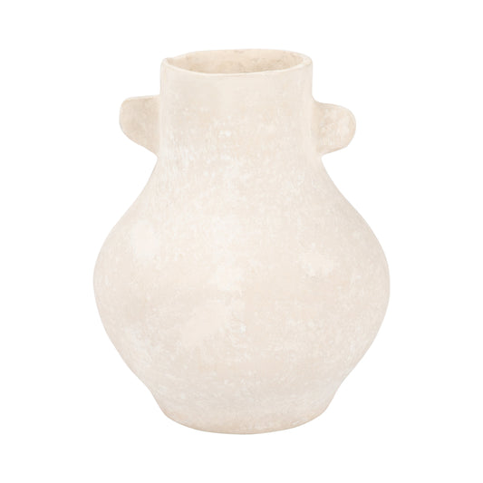 Paper Mache, 10" Eared Vase, Ivory