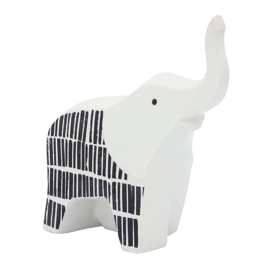 Cer, 7"l Elephant Trunk Up, Black/white