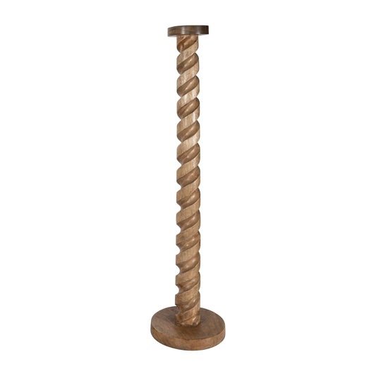 Wood, 36" Spiral Floor Pillar Candleholder, Natura