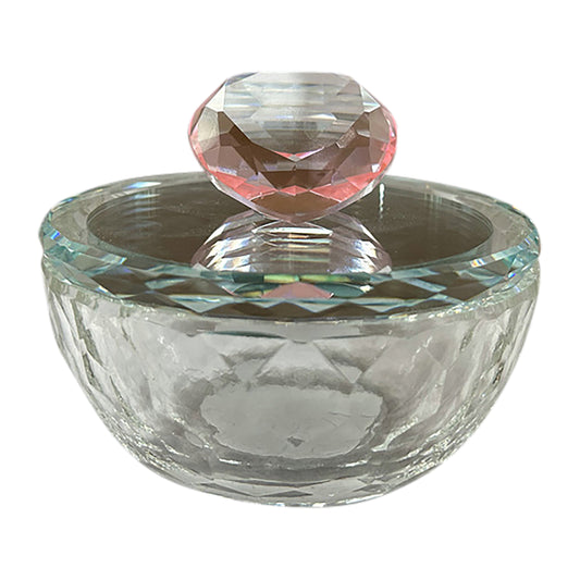 Glass, 4"d Trinket Box W/ Heart, Blush