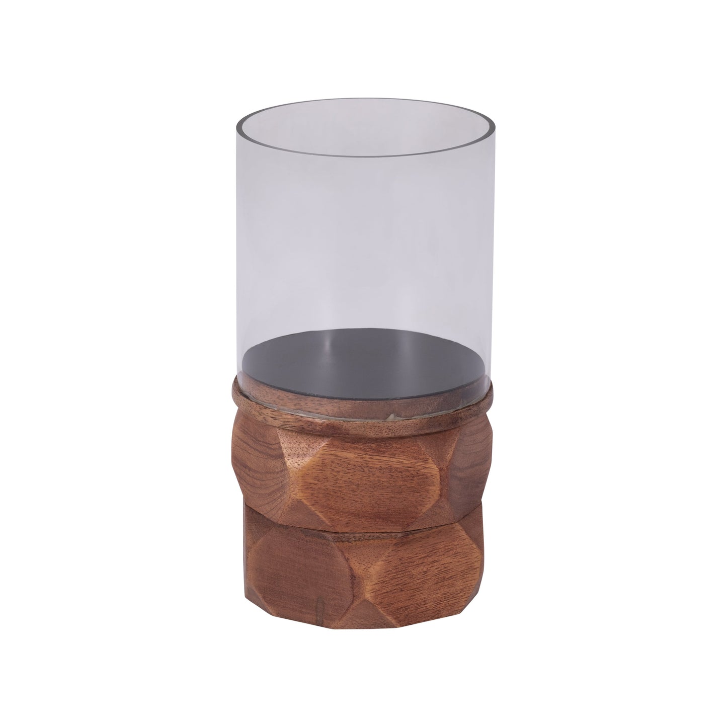 Wood, 8" Stacked Hexagon Pillar Hurricane, Brown