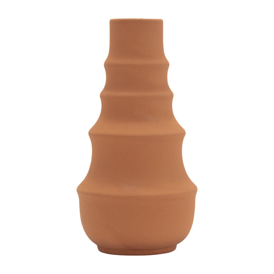 Cer,11",ring Pattern Vase,terracotta