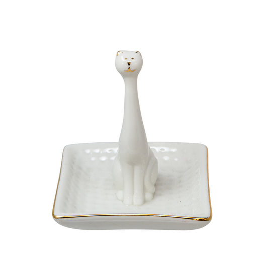 White/gold Cat Square Ring Holder