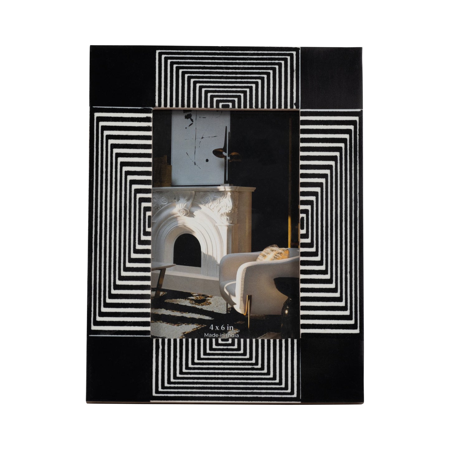 Resin, 4x6 Geo Lines Photo Frame, Black/white