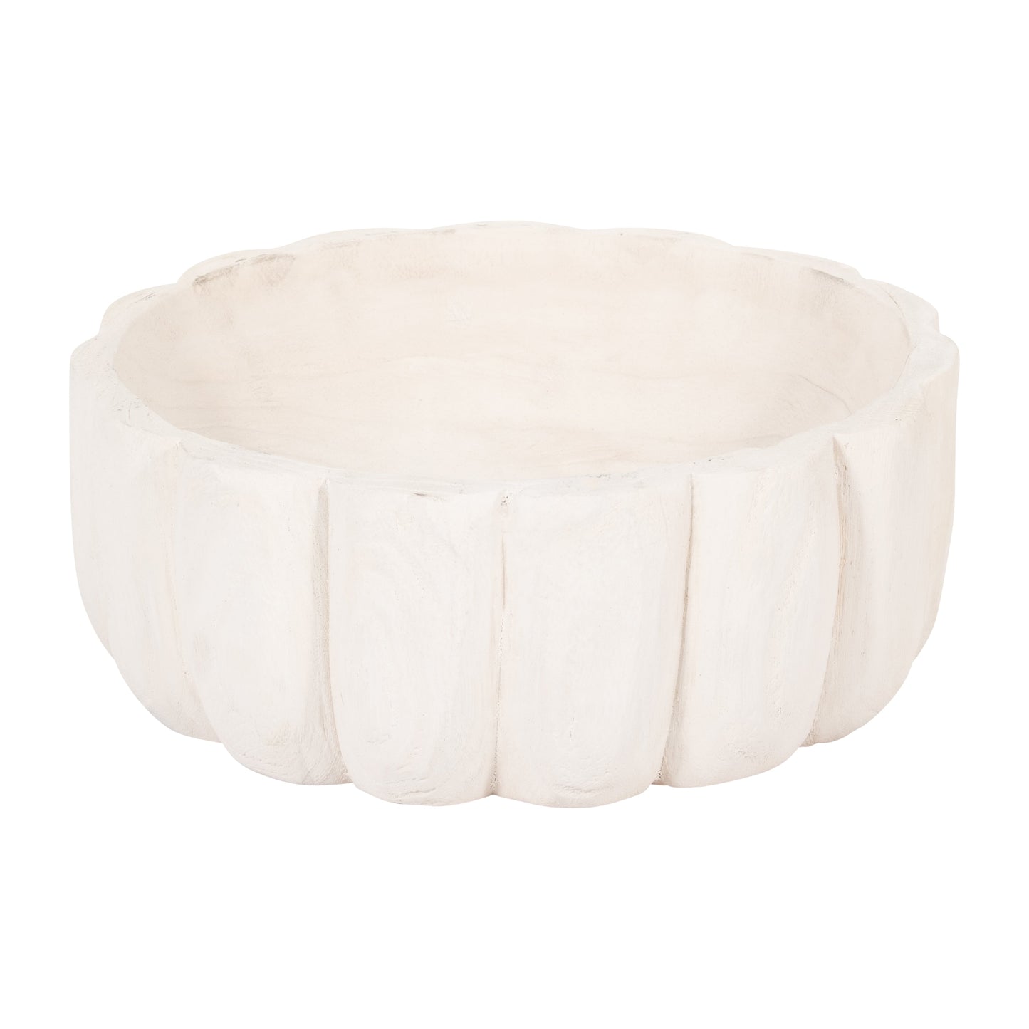 Wood, 9" Scalloped Bowl, White