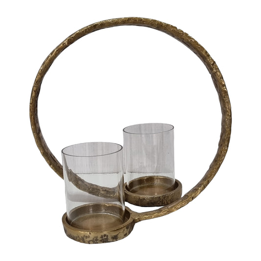Metal, 11" Double Hurricane Holder, Antique Brass
