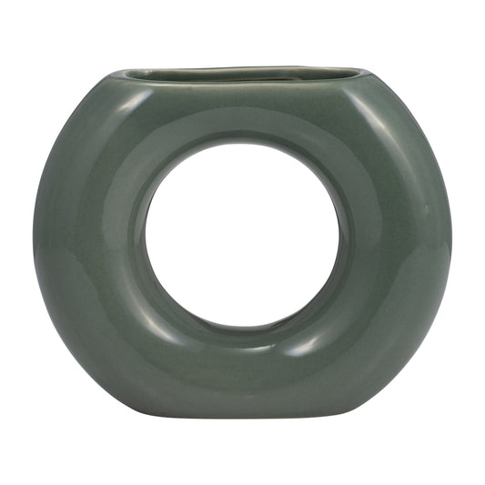 Cer, 5" Donut Vase, Dark Sage