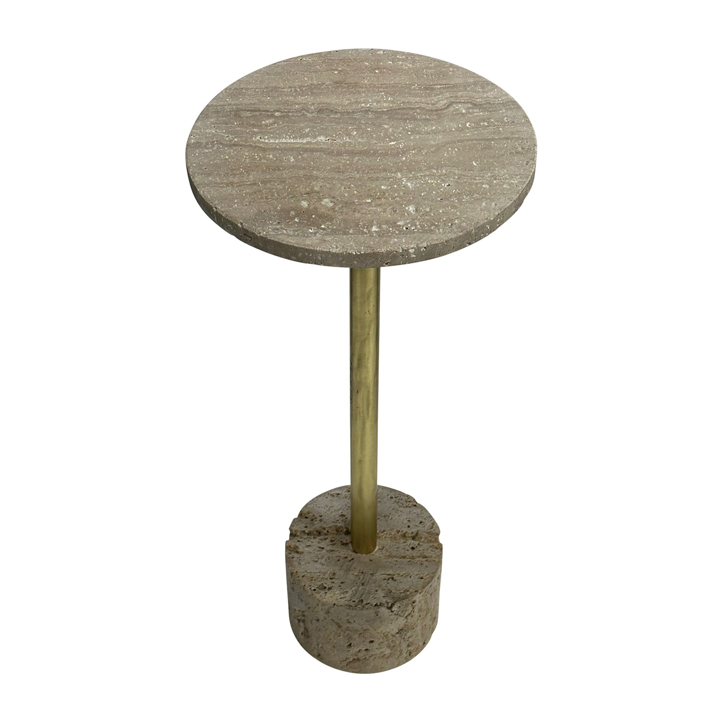 26" Travertine Accent Table, Natural/gold Kd