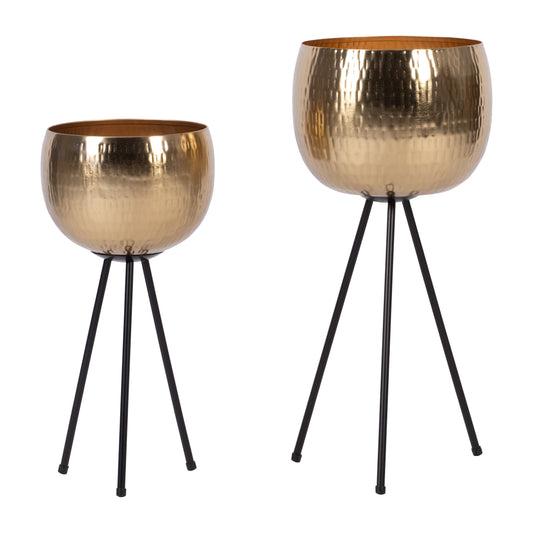 S/2 Iron 26"/22" Hammered Bowlplanters, Gold/black