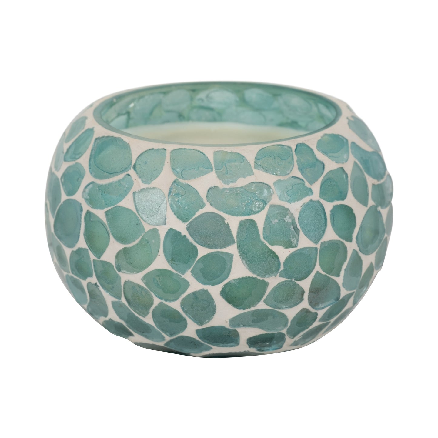 Glass, 4" 10 Oz Mosaic Scented Candle, Light Blue