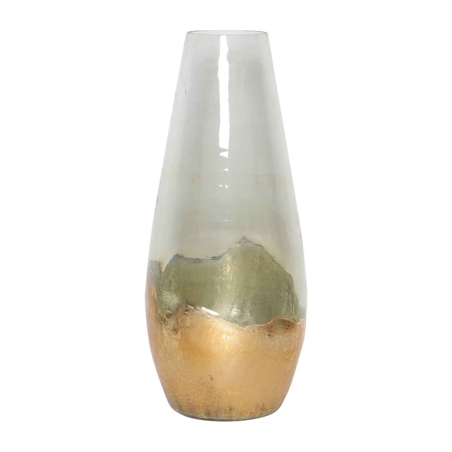 Glass, 11" Gold Dipped Vase, Clear
