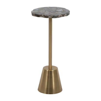 24" Rough Edge Agate Top Accent Table, Gold