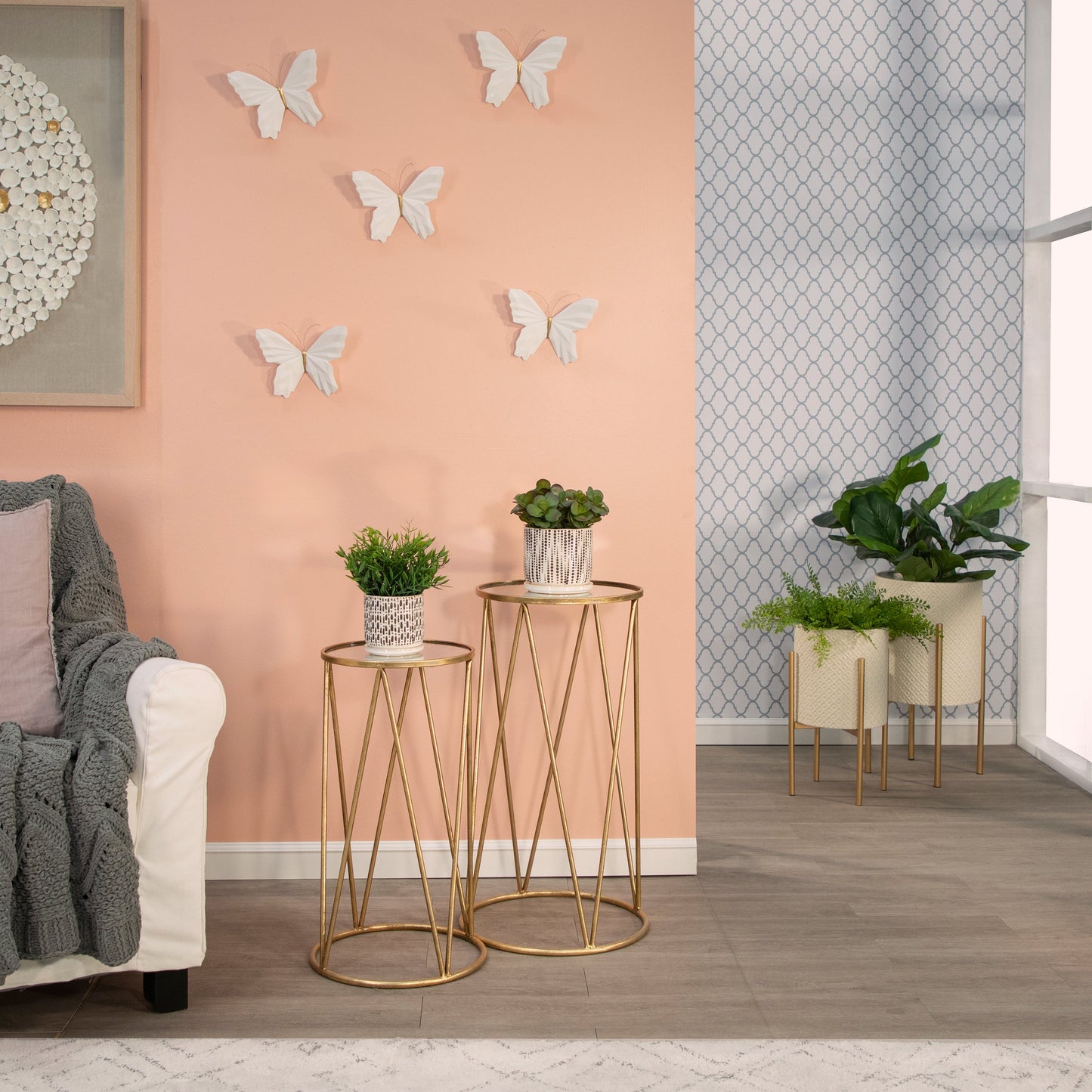 S/2 5/6" Dotted Planters W/ Saucer, Beige