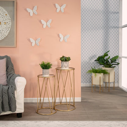 S/2 5/6" Dotted Planters W/ Saucer, Beige