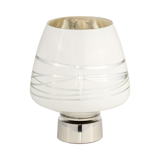 Glass, 9" Vase W/ Silver Base, White
