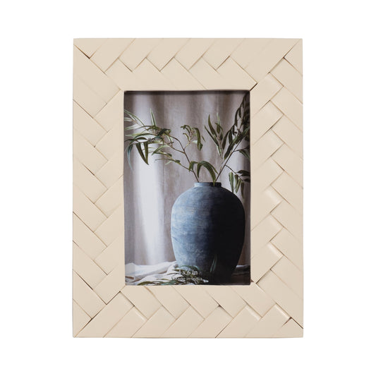 Resin, 4x6 Woven Photo Frame, Ivory