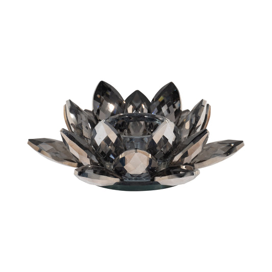 Black Crystal Lotus Votive Holder 6"