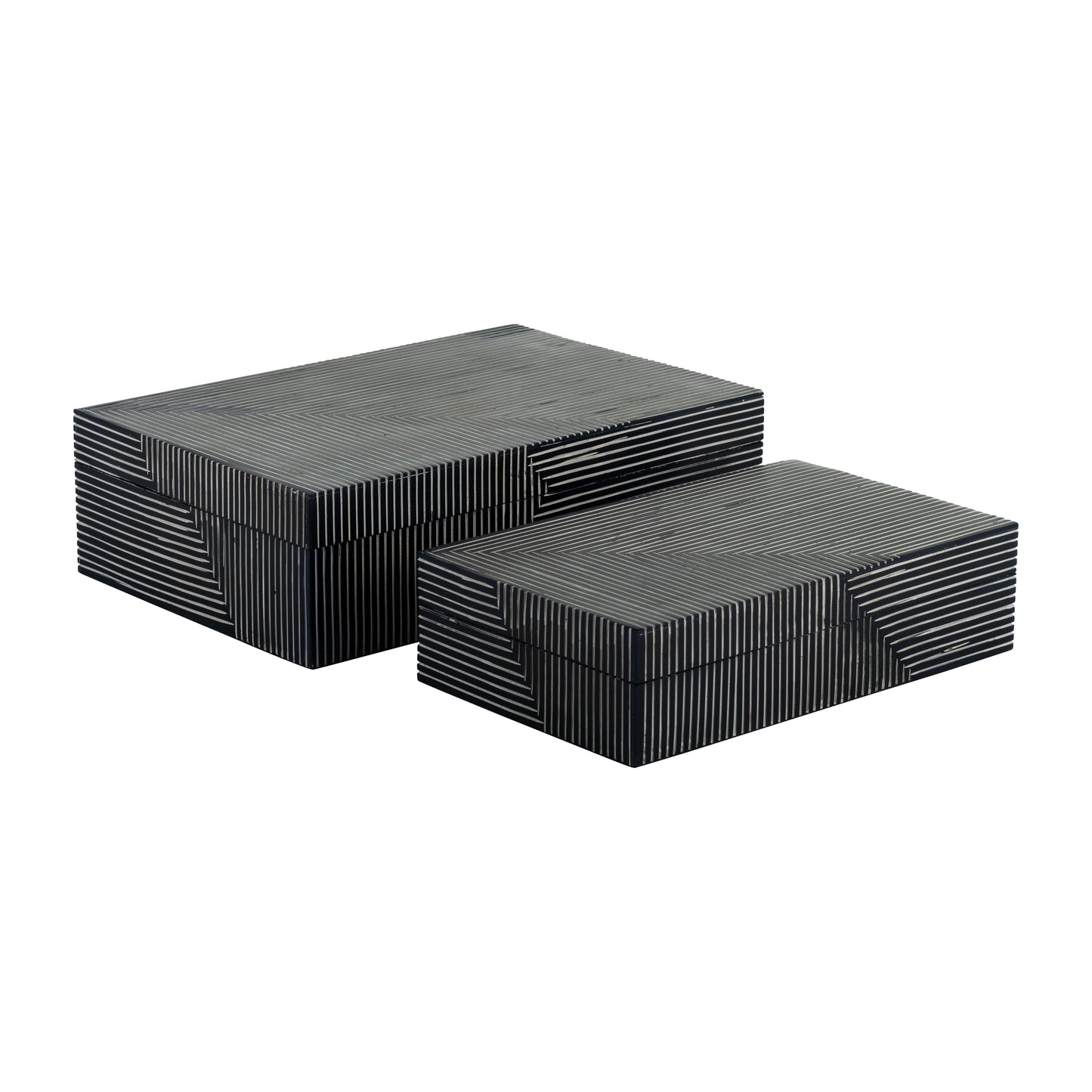 Resin, S/2 10/12" Pinstripe Boxes, Navy