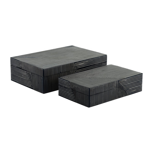 Resin, S/2 10/12" Pinstripe Boxes, Navy