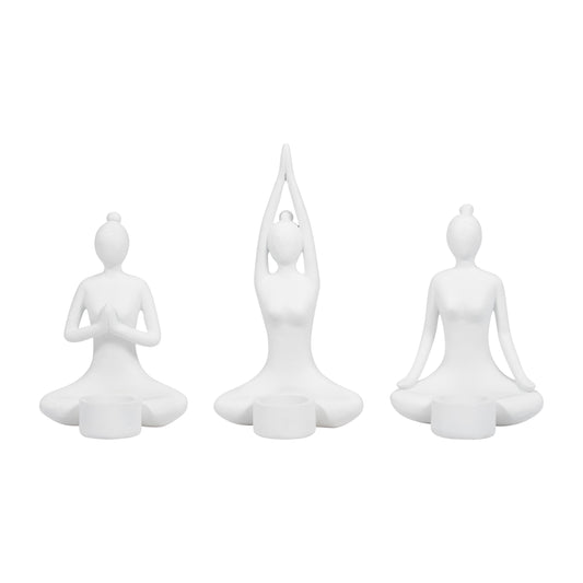 S/3 9" Resin Candle Holder,white