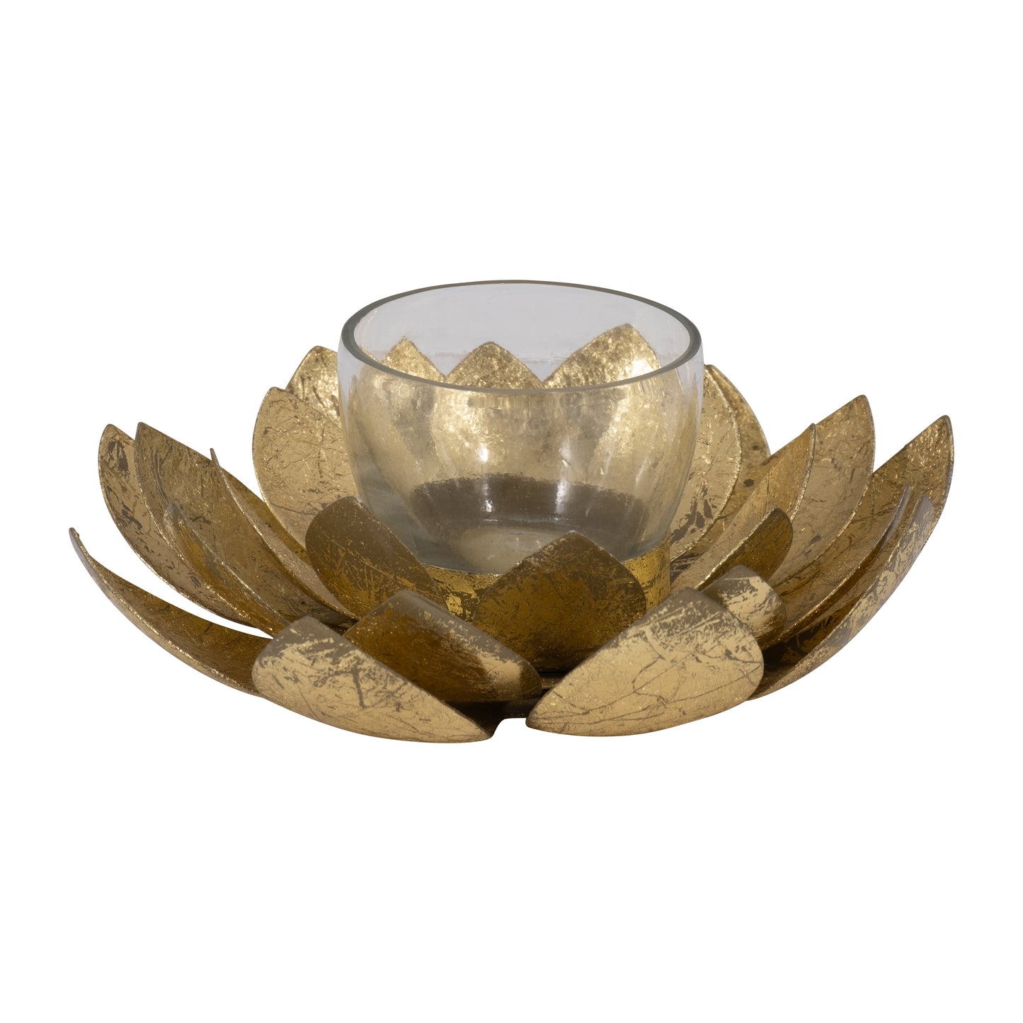Metal, 8"d Lotus Votive Holder, Gold