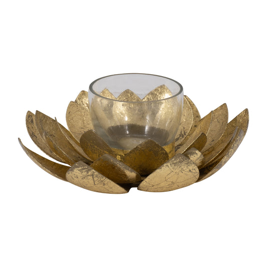 Metal, 8"d Lotus Votive Holder, Gold