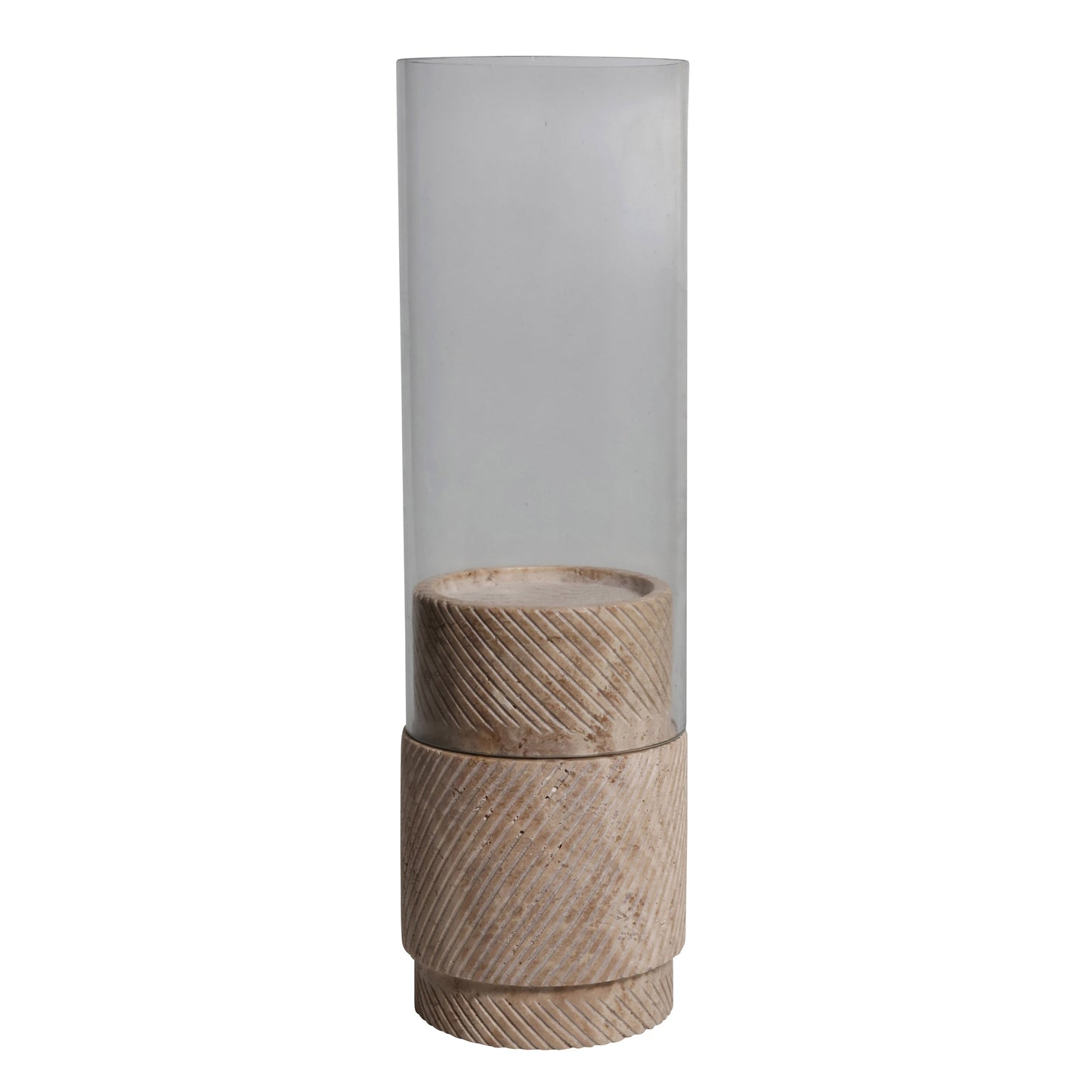 Travertine, 10" Hurricane Holder, Beige