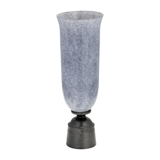 20", Glass Vase W/metal Base, Blue