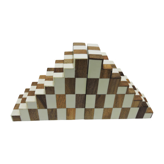 Resin, S/2 6" Steps Bookends, Ivory/natural