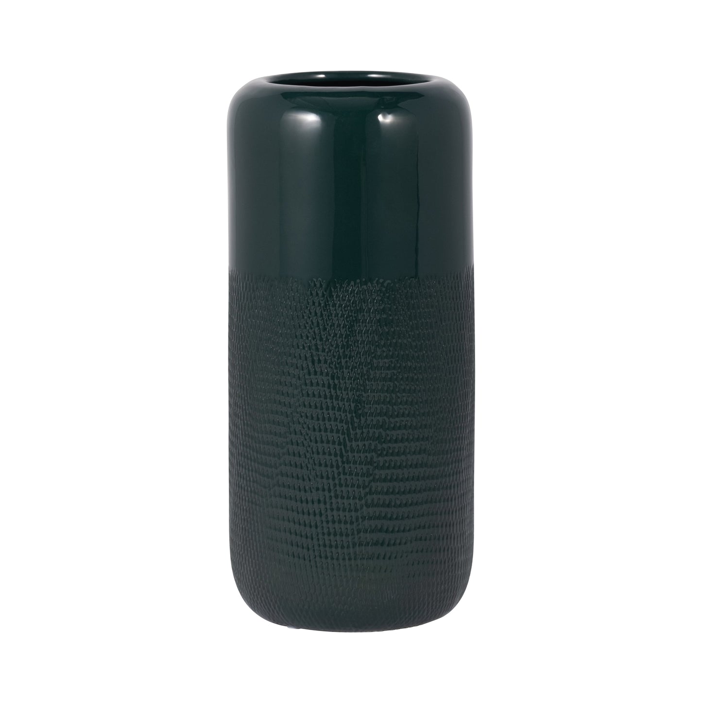 Cer, 12"h Grooved Vase, Forest Green