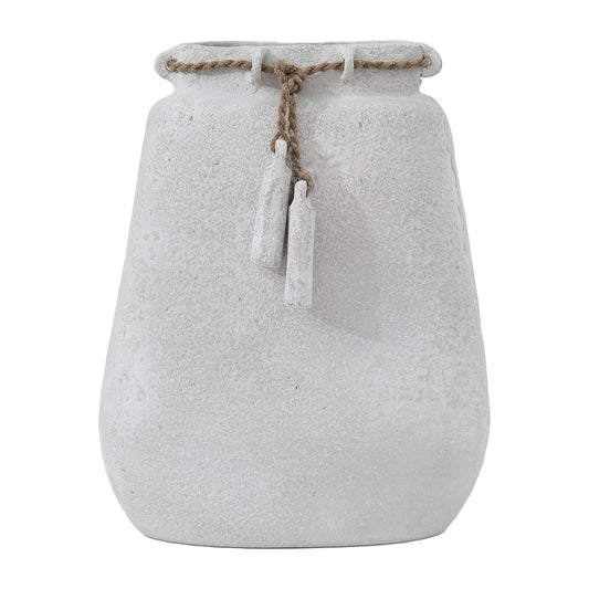 Ecomix, 16"h Vase W/ Jute Detail, White