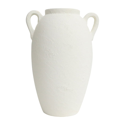 Cer, 13" Textured Jug W/ Handles, White