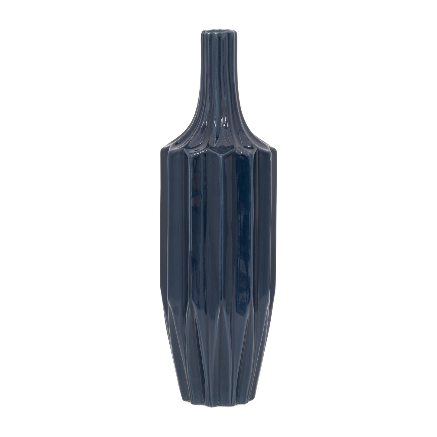 Cer, 16" Fluted Vase, Navy
