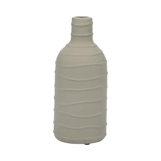 Clay, 12" Bottle Vase W/ Line Detail, Green