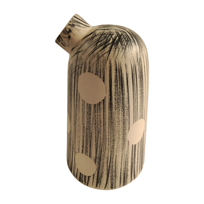 Stoneware, 11" Striped Polka Dot Vase, Blue/ivory