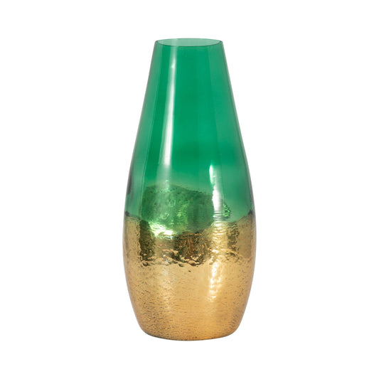 Glass, 15" Gold Dipped Vase, Green